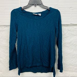 SIGRID OLSEN blue long sleeve high low cotton stretch shirt size small